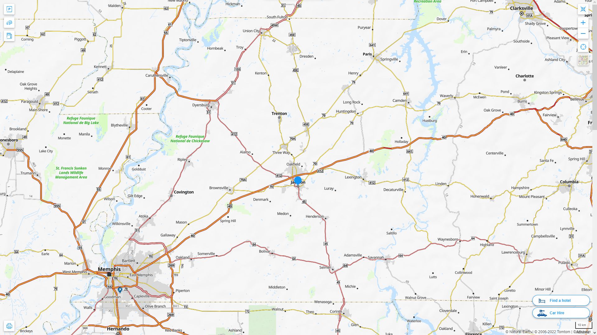 Jackson Tennessee Highway and Road Map